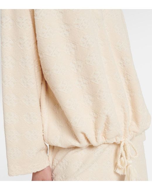 Tory Burch Natural Jacquard Cotton-Blend Terry Sweater