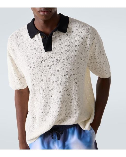 Commas White Crochet Cotton-Blend Polo Shirt for men