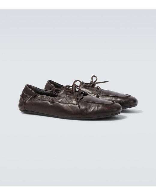 Prada Brown Shuffle Leather Boat Shoes for men