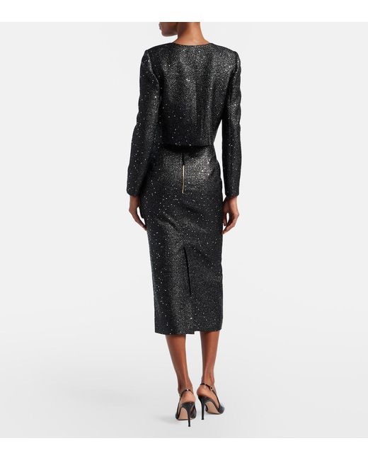 Carolina Herrera Black Sequined Lame Tweed Pencil Skirt