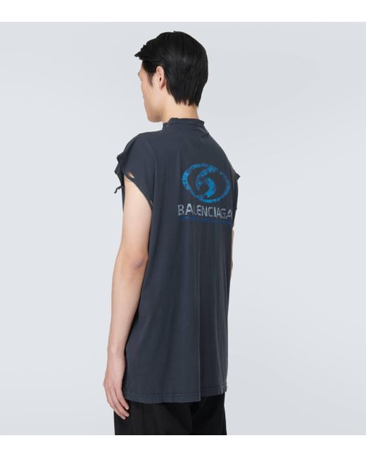 Balenciaga Blue Printed Cotton Jersey T-shirt for men