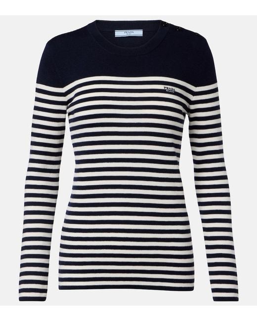 Prada Blue Striped Virgin Wool Sweater