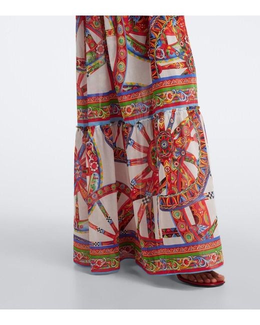 Dolce & Gabbana Red Carretto Cotton Maxi Dress