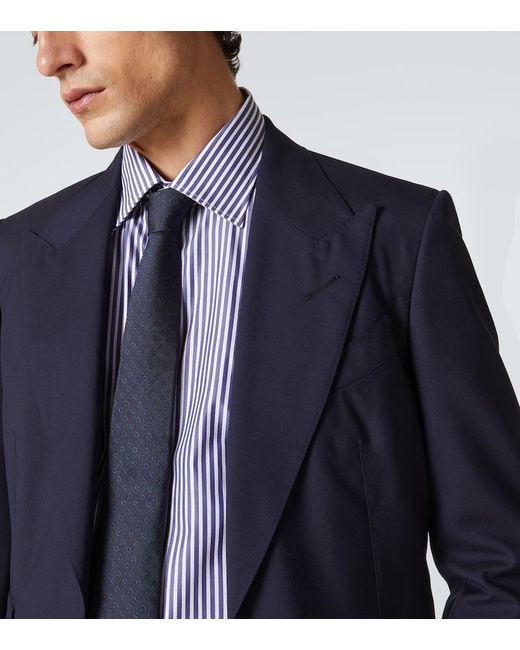 Zegna Blue Striped Cotton Shirt for men
