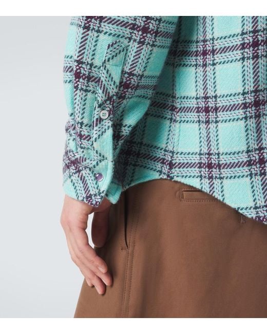 God's True Cashmere Blue Plaid Cashmere Shirt With Amethyst for men