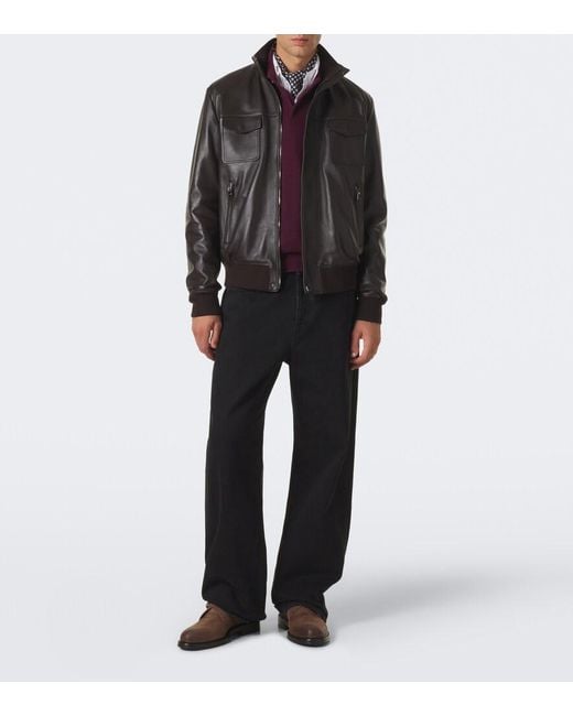 Dolce & Gabbana Black Leather Blouson Jacket for men