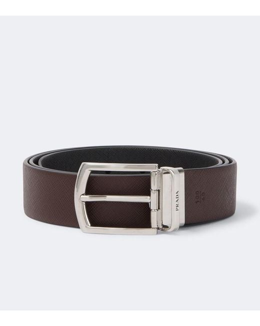 Prada Black Reversible Saffiano Leather Belt for men