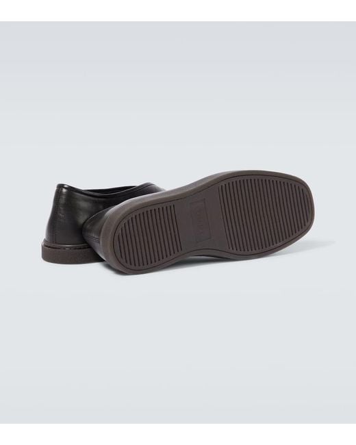 Lemaire Black Piped Leather Loafers for men