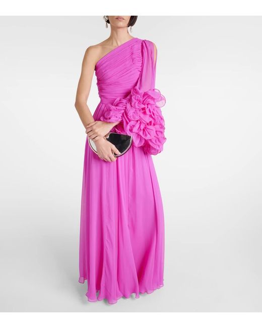 Costarellos Pink One-Shoulder-Robe aus Seide