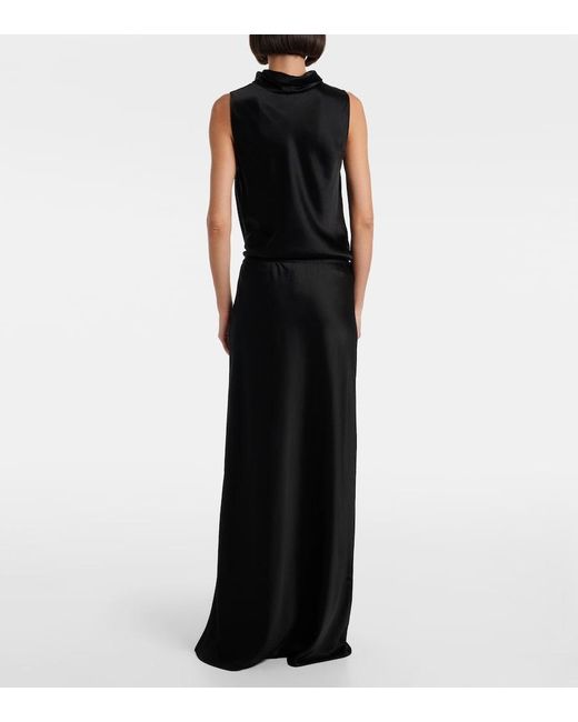 Leset Black Barb Satin Maxi Skirt