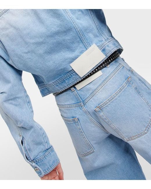 Giacca di jeans cropped Toybox di Off-White c/o Virgil Abloh in Blue