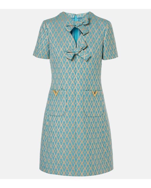Valentino Blue Toute La V Wool Jacquard Minidress