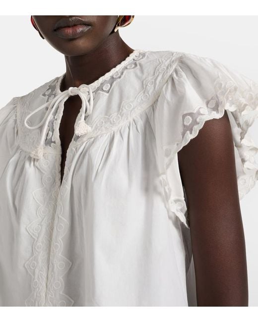 Ulla Johnson White Effie Embroidered Cotton Top