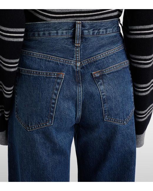 FRAME Blue Bow Frayed Barrel-Leg Jeans