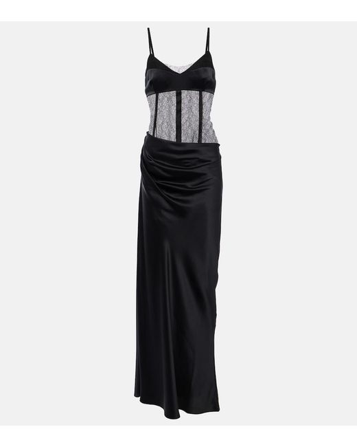 Sir Black Dunya Draped Silk Satin Gown