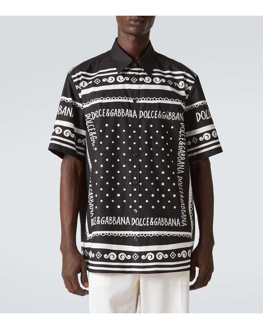 Camisa De Denim Y Seda Estampada Dolce & Gabbana de hombre de color Black