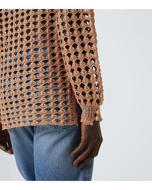 Valentino Brown Open-Knit Linen And Cotton Sweater for men