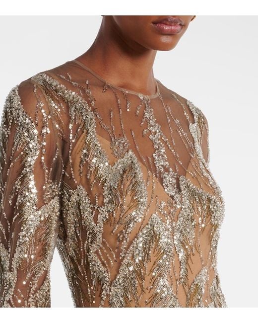 Elie Saab Natural Besticktes Cocktailkleid