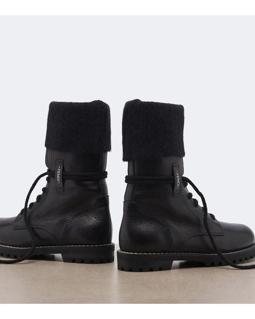 Fendi Black Wool-Lined Leather Combat Boots