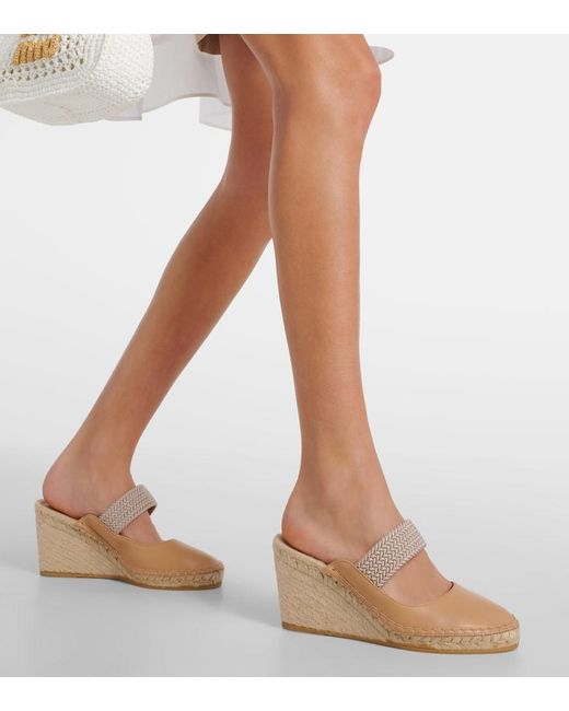 Malone Souliers Natural Siena 70 Leather Espadrille Wedges