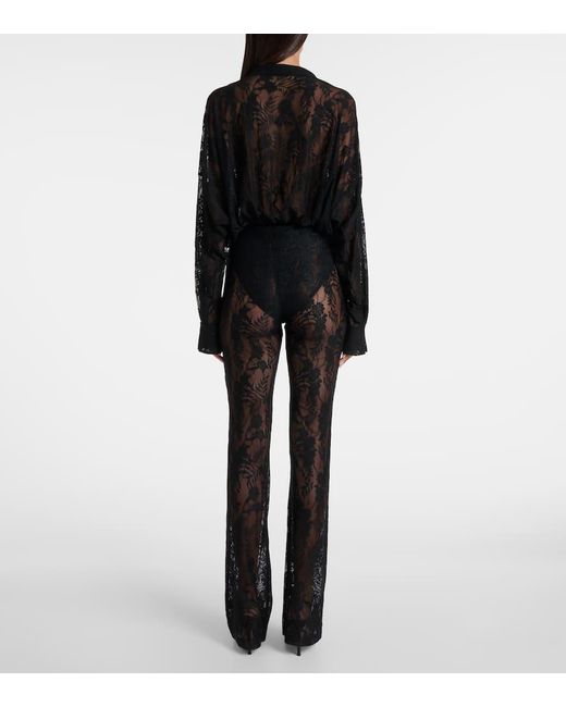 Norma Kamali Black Lace Flared Pants