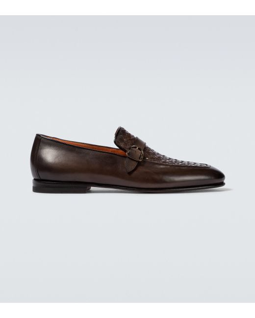 Santoni Brown Double Monk Strap Suede Shoes for men