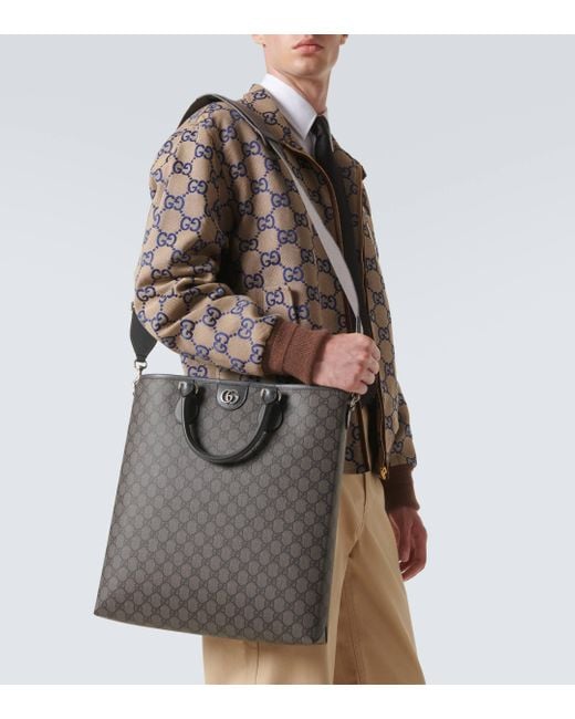 Gucci Gray Ophidia GG Medium Leather-trimmed Tote Bag for men
