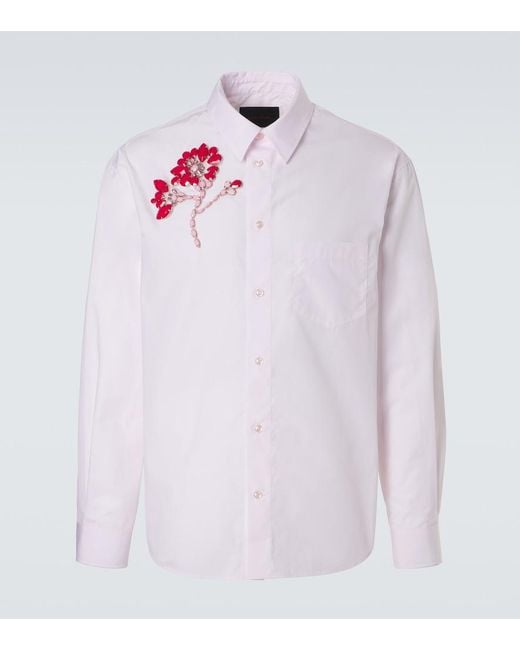 Simone Rocha Pink Floral-Applique Cotton Poplin Shirt for men