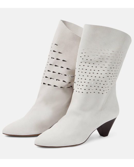 Isabel Marant White Reachi Suede Ankle Boots