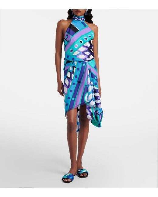 Emilio Pucci Blue Vivara Silk Twill Halterneck Top