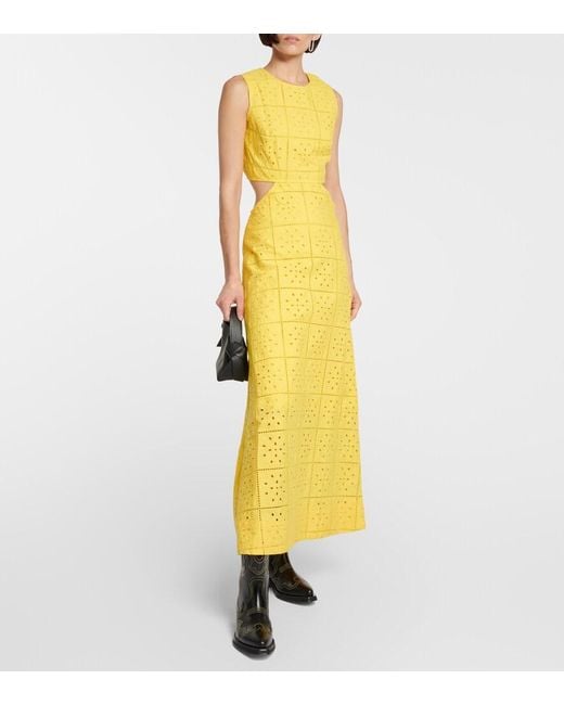 Ganni Yellow Maize Broderie Anglaise Cut-Out Dress