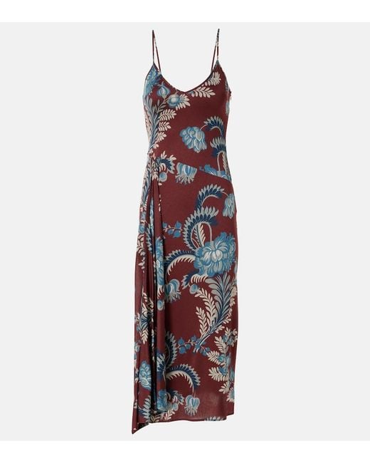 Etro Red Floral Satin Midi Dress
