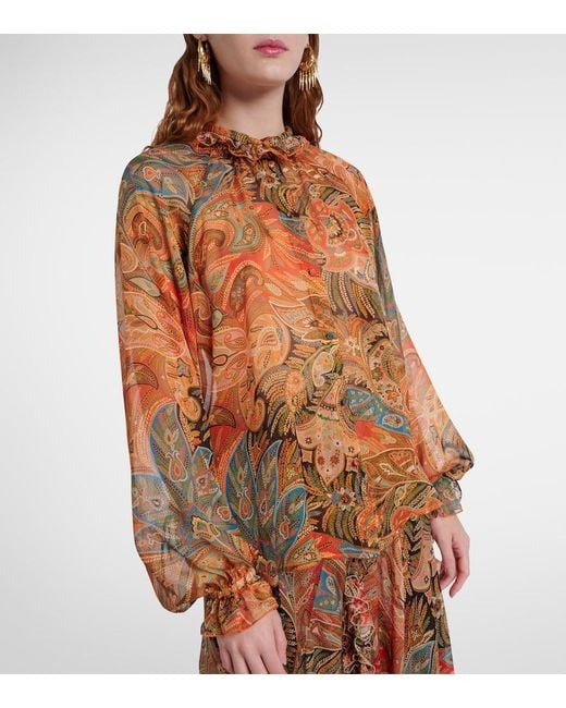 Etro Pink Printed Ruffled Silk Blouse