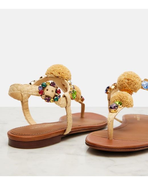 Dolce & Gabbana Brown Crochet-Embellished Sandals