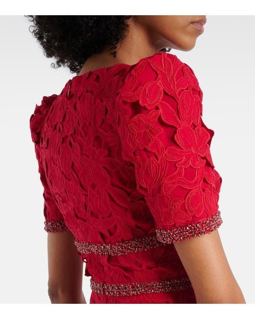 Rebecca Vallance Red Embellished Lace Midi Dress