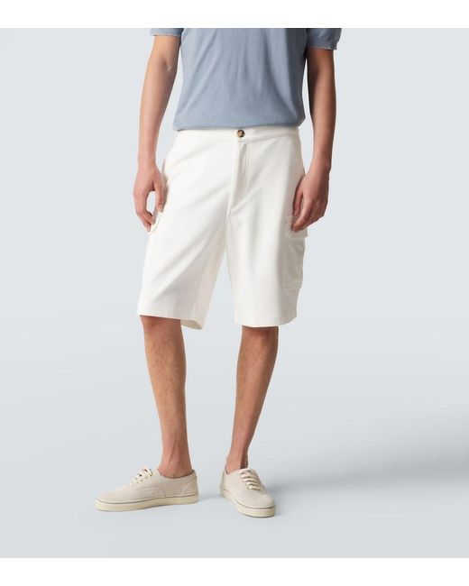 Brunello Cucinelli White Cotton-Blend Bermuda Shorts for men