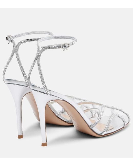 Gianvito Rossi White Isabel 95 Embellished Suede And Pvc Sandals