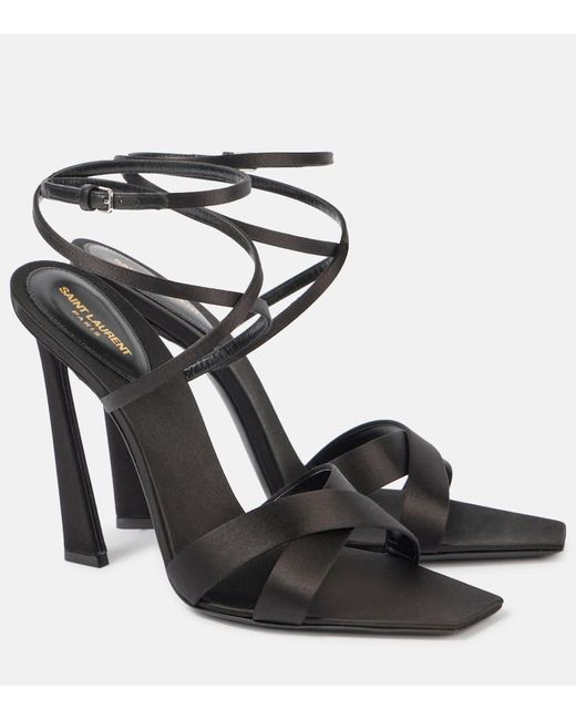 Saint Laurent Corinne 110 Satin Crepe Sandals in Black | Lyst