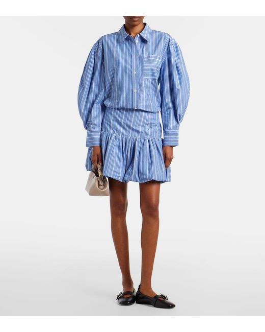 Ganni Blue Striped Oversized Cotton Poplin Shirt