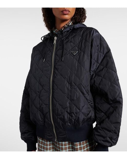 Prada Blue Hooded Quilted Jacket