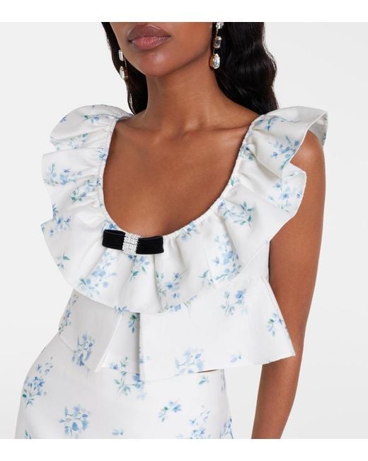 ShuShu/Tong White Floral Ruffled Cotton And Silk Top