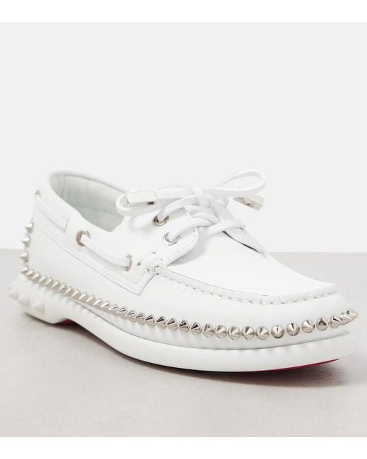 Christian Louboutin White Elegant Leather Flat Shoes With Spike Detail For