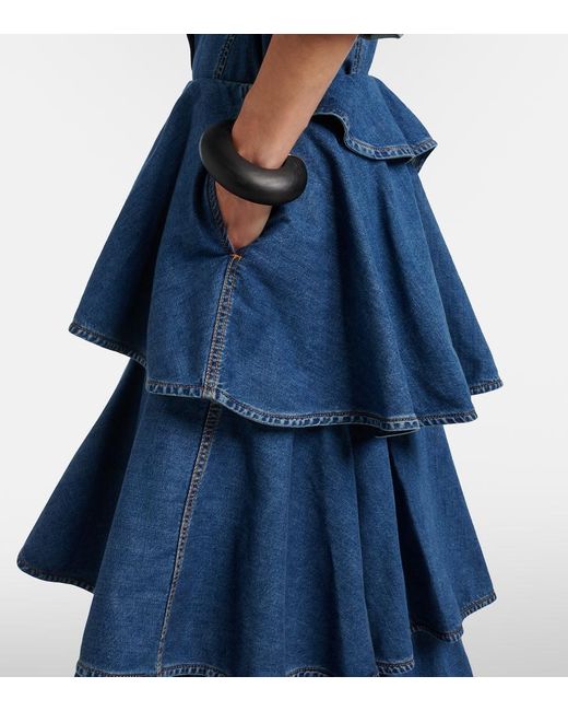 Alaïa Blue Denim Skirt With Ruffles