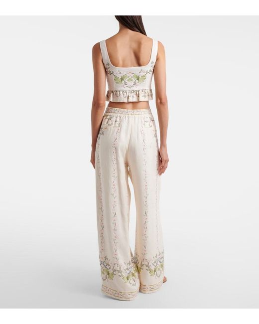 Agua Bendita Natural Tota Floral Linen Wide-Leg Pants