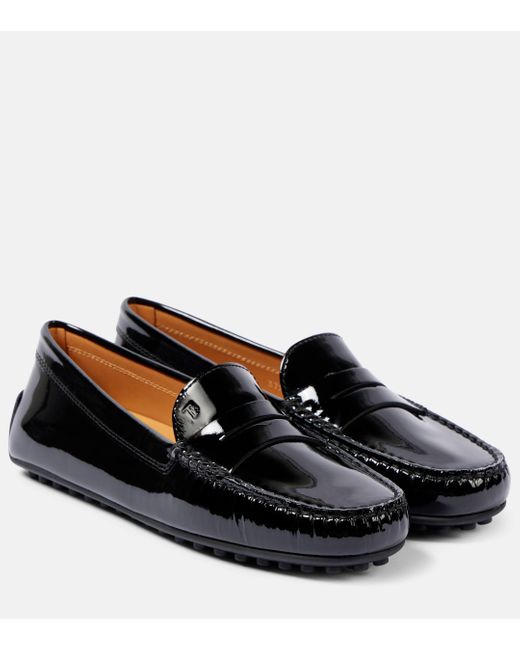 Tod's Black City Gommino Patent Leather Moccasins