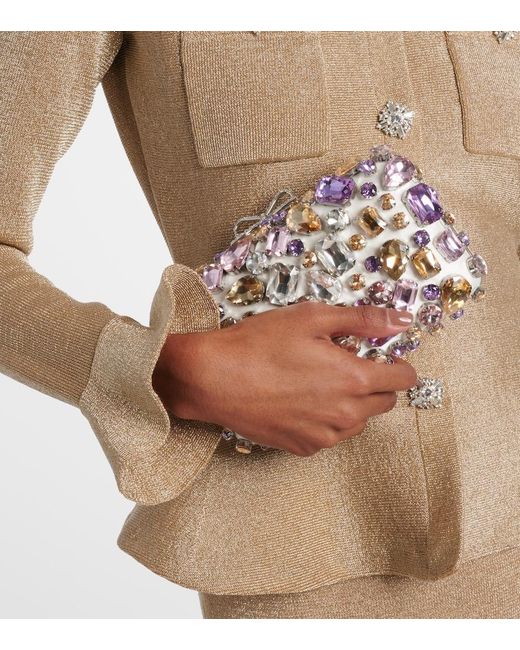 Self-Portrait Pink Crystal-Embellished Box Clutch