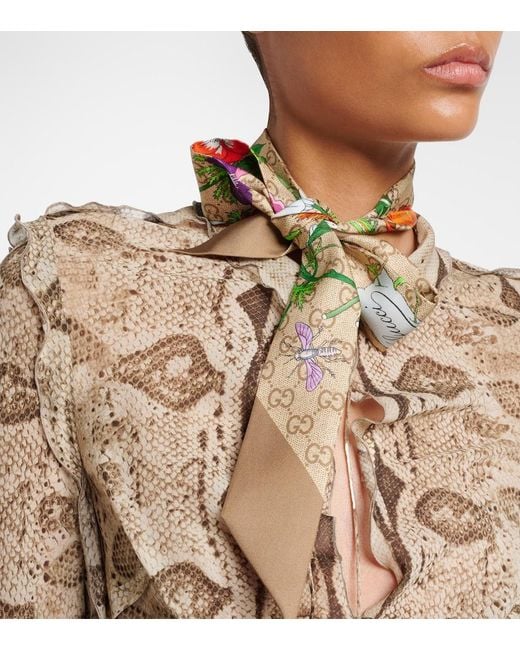 Gucci Green Gg Flora Silk Twill Scarf