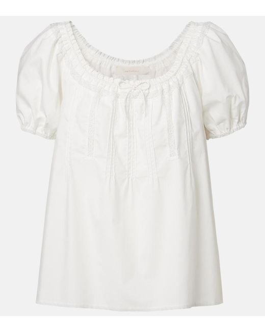 Faithfull The Brand White Galle Lace-Trimmed Cotton Top