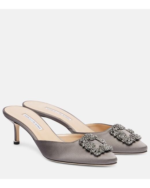 Manolo Blahnik Metallic Hangisimu Embellished Satin Mules