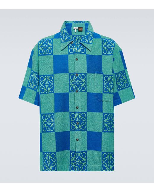 Loewe Blue Paula's Ibiza Camp-Collar Cotton-Blend Terry-Jacquard Shirt for men